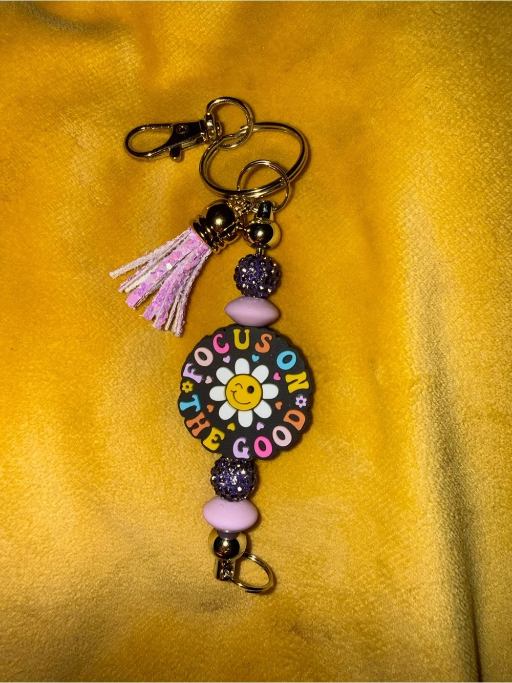 Focus On The Good Pink & Purple Tassel Keychain Charm